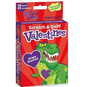 Scratch and Sniff Dinosaur Valentines, 11 cards, 13 envelopes, Grape Scented